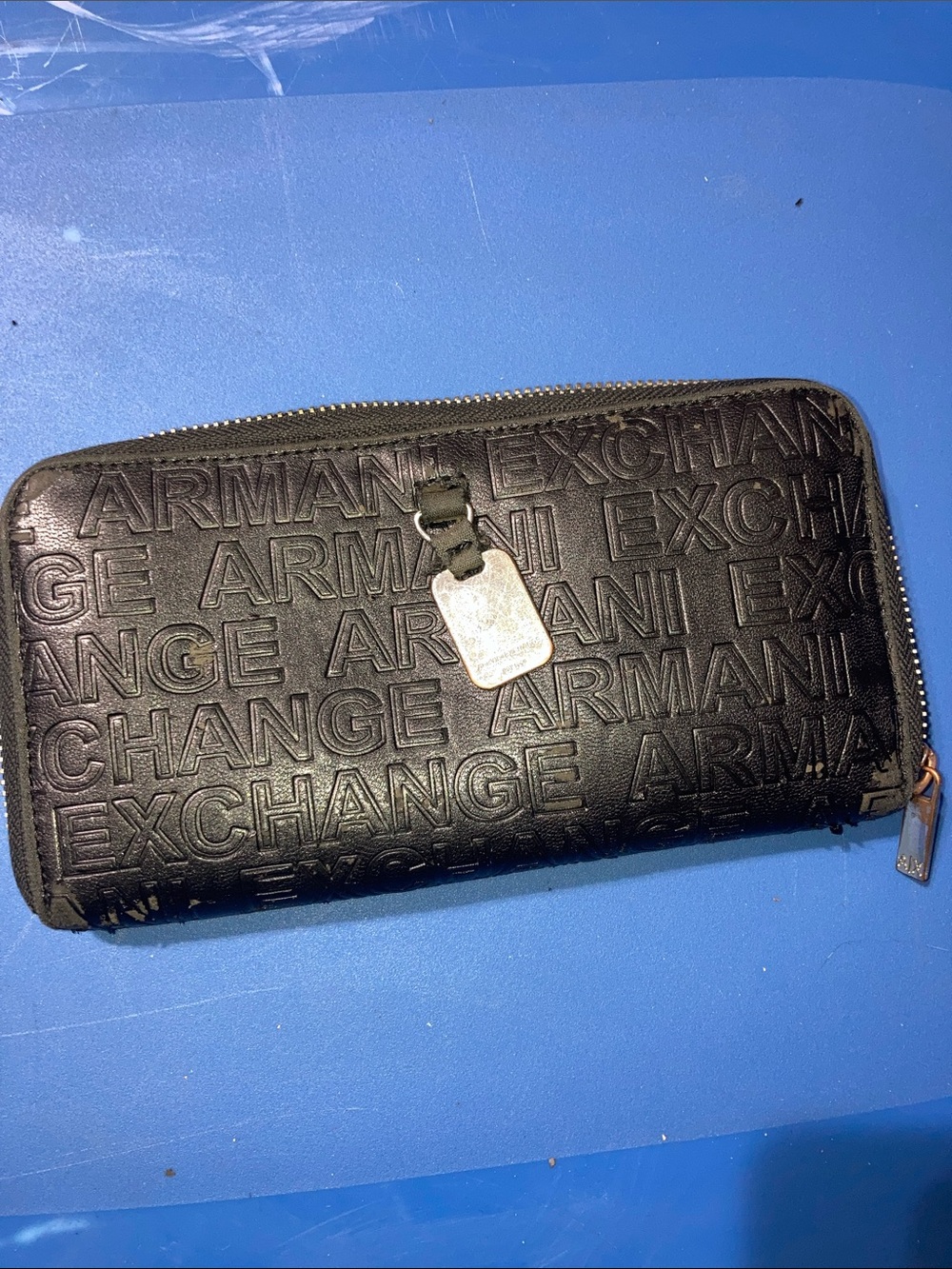 Armani Exchange Black Embossed Zip-Around Wallet